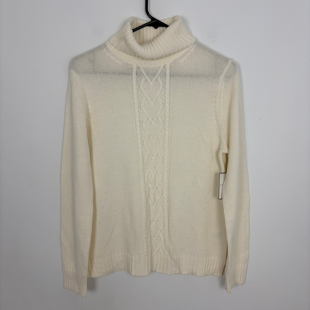 Sag Harbor Cream Turtleneck Sweater 2000s Deadstock VTG Lightweight Large Petite